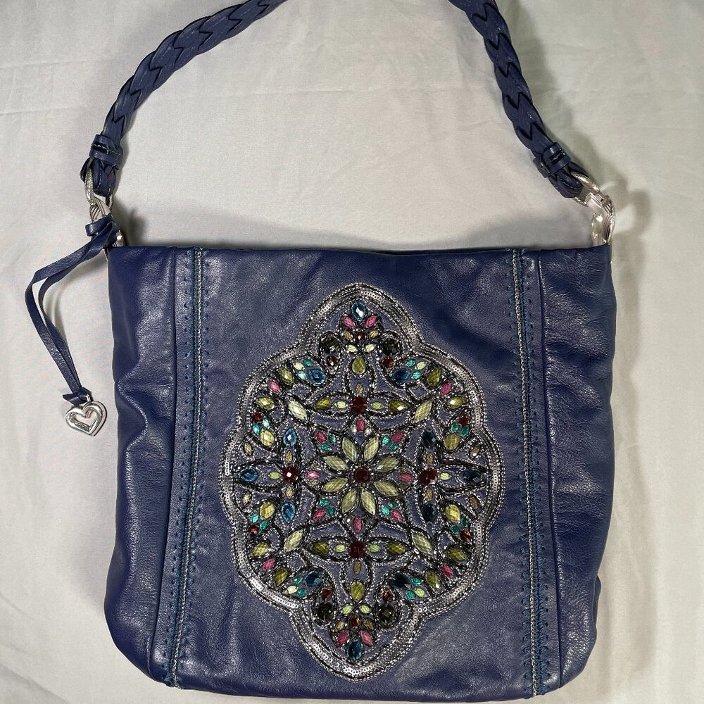 Brighton Blue Leather Jeweled Shoulder Bag – Excellent Condition